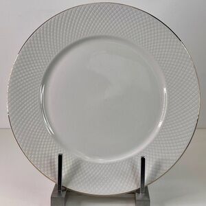 3 Dinner Plates MONTEREY BAY Fine Porcelain White Patter W Gold Trim New